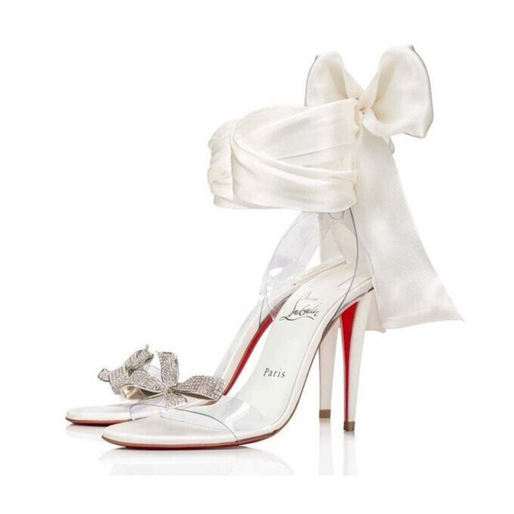 Christian Louboutin Astrinodo 100 Ivory PVC Bow Lace Up Tie Sandal Heel Pump 37 - Picture 1 of 16